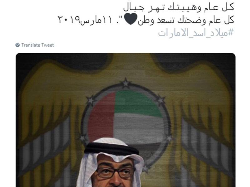 في يوم ميلاد ولي عهد أبو ظبي: وسم "ميلاد أسد الإمارات" يتصدر تويتر، ومحمد بن راشد يعايد بقصيدة
